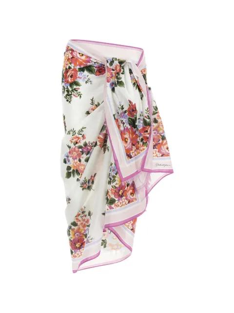 bouquet fringed sarong beach cover-ups by DOLCE&GABBANA