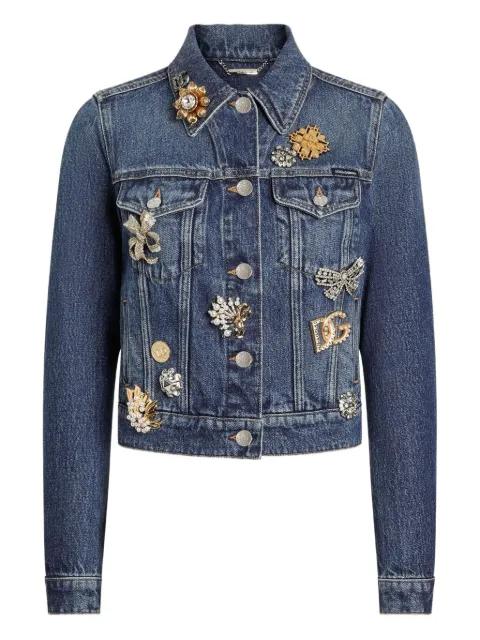 brooch-embellished denim jacket by DOLCE&GABBANA