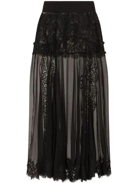 chantilly-lace chiffon midi skirt by DOLCE&GABBANA