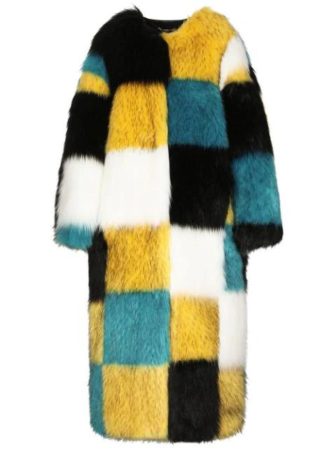 check-pattern faux-fur coat by DOLCE&GABBANA