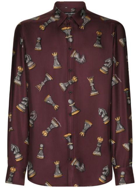 chess motif silk shirt by DOLCE&GABBANA