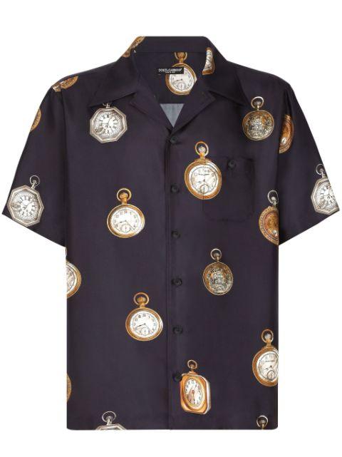 clock-motif silk shirt by DOLCE&GABBANA