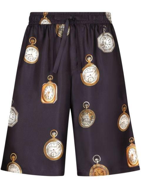 clock-print silk shorts by DOLCE&GABBANA