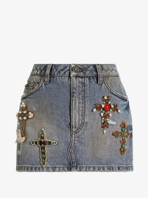 denim miniskirt with embroidery by DOLCE&GABBANA