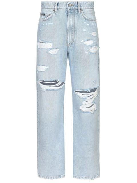 distressed finish straight-legged jeans by DOLCE&GABBANA