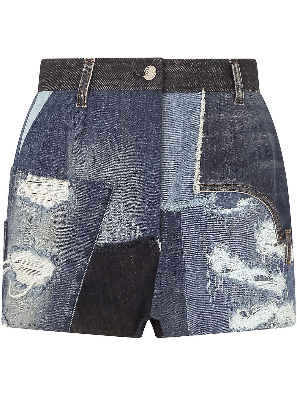 distressed patchwork denim shorts by DOLCE&GABBANA