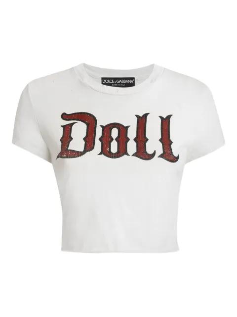 doll-print crop top by DOLCE&GABBANA