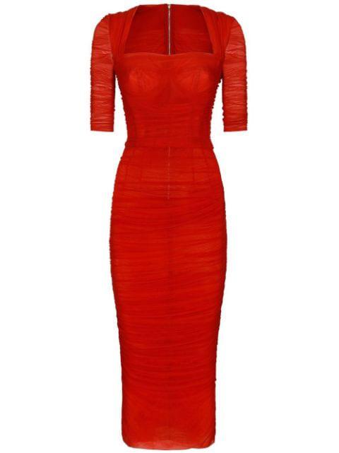 draped-detail tulle midi dress by DOLCE&GABBANA