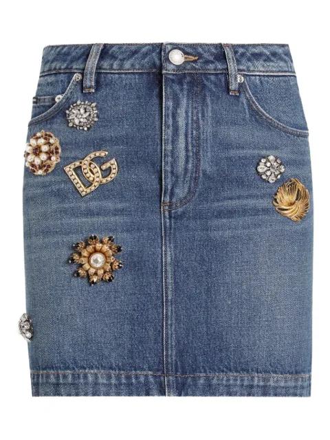 embellished denim mini skirt by DOLCE&GABBANA
