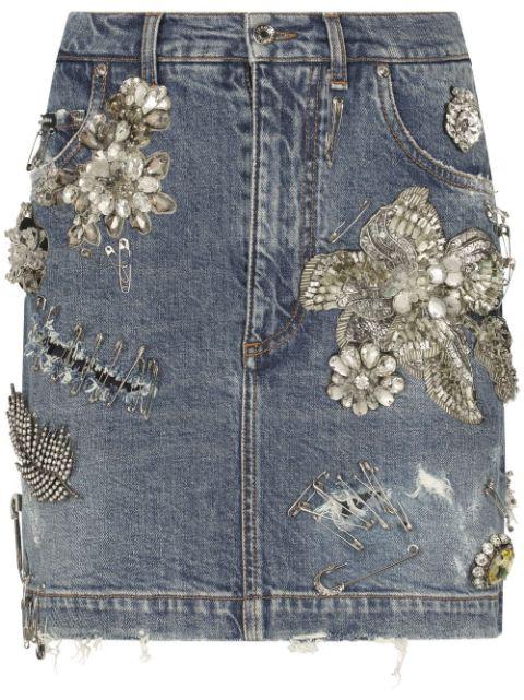 embellished patchwork-denim miniskirt by DOLCE&GABBANA