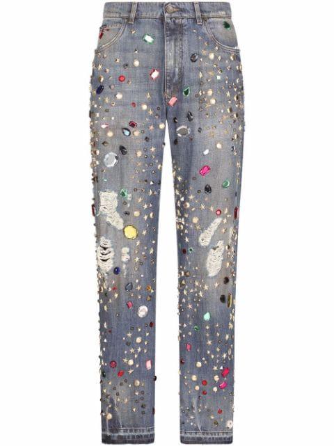 embellished straight-leg jeans by DOLCE&GABBANA