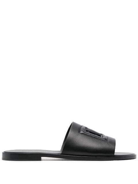 embossed-logo leather slides by DOLCE&GABBANA