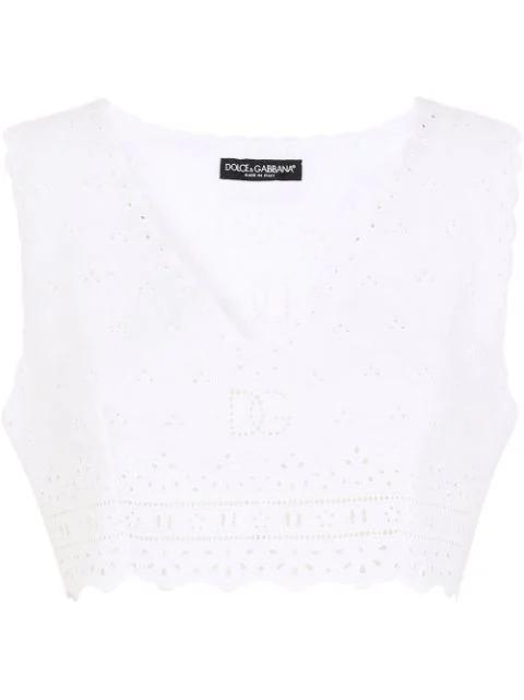embroidered linen crop top by DOLCE&GABBANA