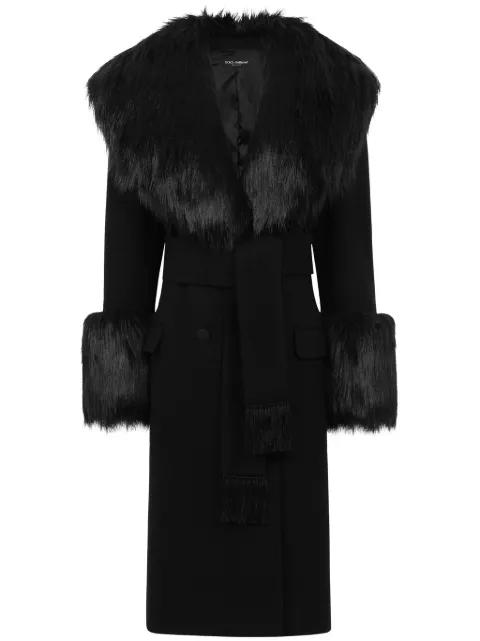 faux-fur belted coat by DOLCE&GABBANA