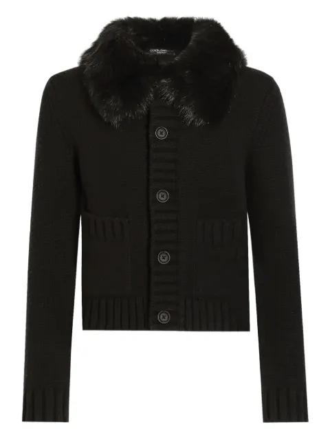 faux-fur-collar buttoned-up cardigan by DOLCE&GABBANA