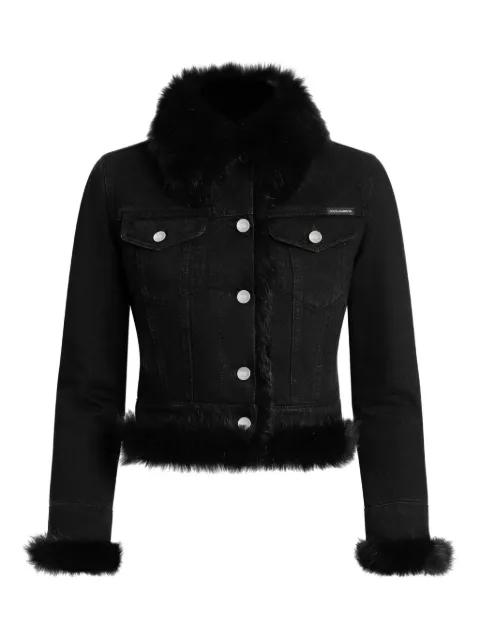 faux fur-trimmed denim jacket by DOLCE&GABBANA