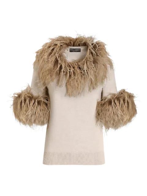 feather-trim cashmere top by DOLCE&GABBANA