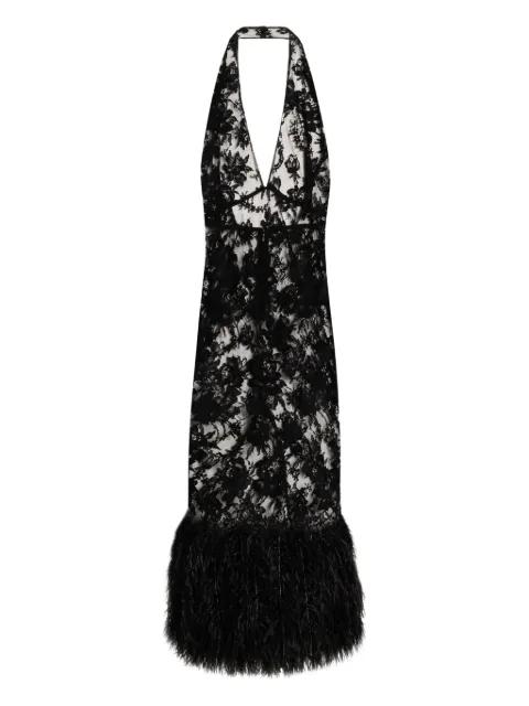 feather-trimmed lace dress by DOLCE&GABBANA
