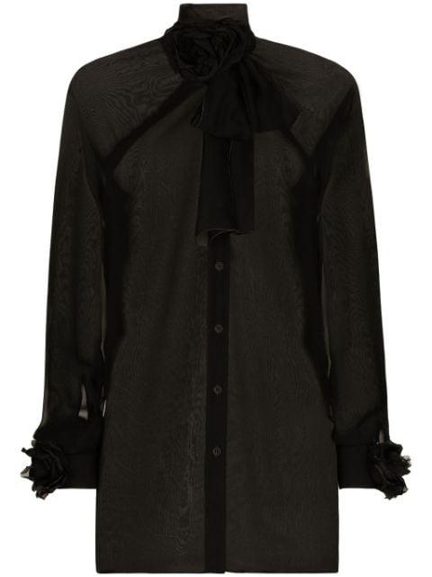 floral-appliqué sheer shirt by DOLCE&GABBANA
