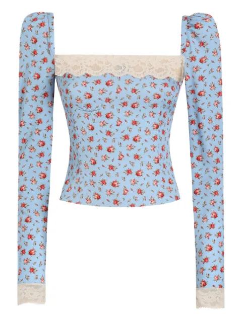 floral-print lace-trim top by DOLCE&GABBANA