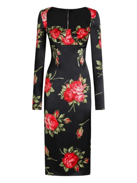 floral-print long-sleeve midi dress by DOLCE&GABBANA