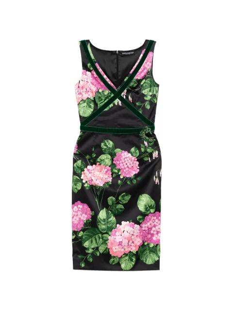 floral printed velvet trim dress by DOLCE&GABBANA 