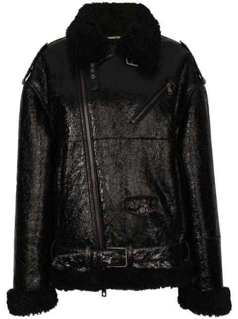 frilled-collar pebbled leather jacket by DOLCE&GABBANA
