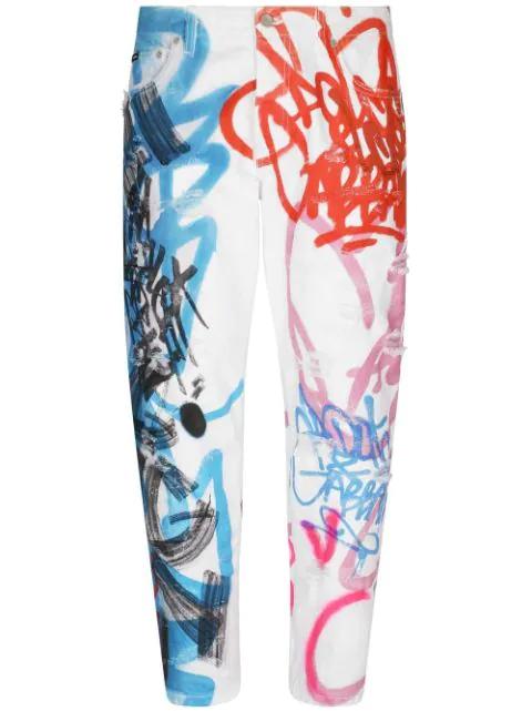 graffiti-print straight-leg jeans by DOLCE&GABBANA