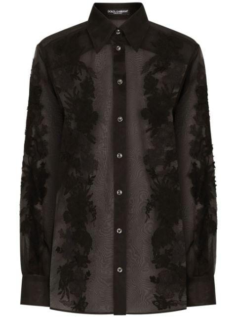 lace-appliqué silk-blend shirt by DOLCE&GABBANA
