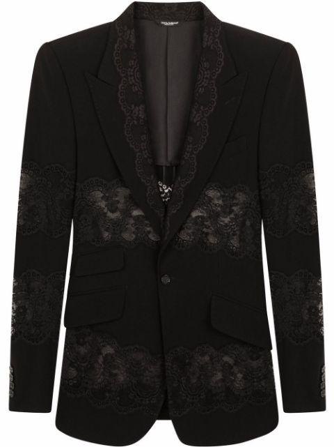 lace-panel single-breasted blazer by DOLCE&GABBANA
