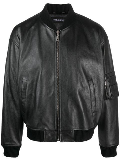 leather zip-up bomber jacket by DOLCE&GABBANA