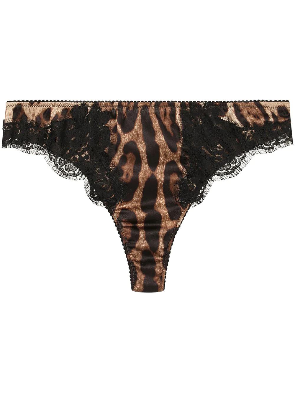 leopard-print lace-trim thong by DOLCE&GABBANA