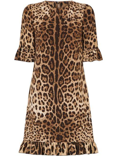 leopard-print ruffle-trim minidress by DOLCE&GABBANA