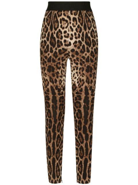 leopard-print stretch-silk leggings by DOLCE&GABBANA