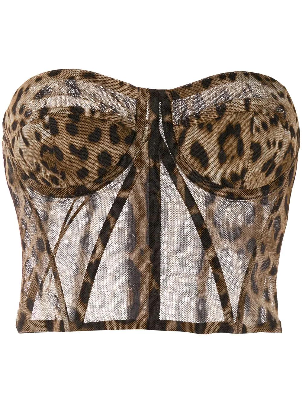 leopard-print tulle bustier top by DOLCE&GABBANA