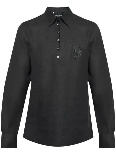 logo-embroidered linen shirt by DOLCE&GABBANA