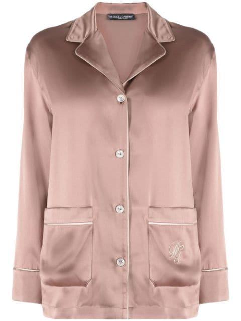 logo-embroidered silk pajama top by DOLCE&GABBANA