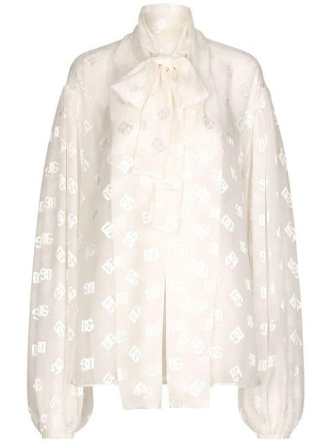 logo-jacquard pussy-bow collar blouse by DOLCE&GABBANA