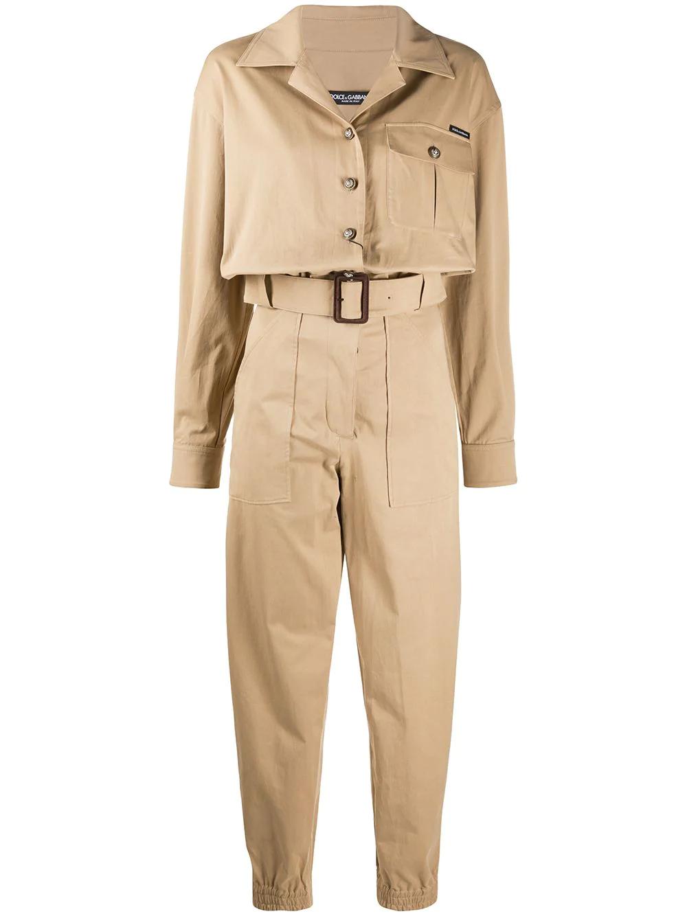 logo patch belted boiler suit by DOLCE&GABBANA