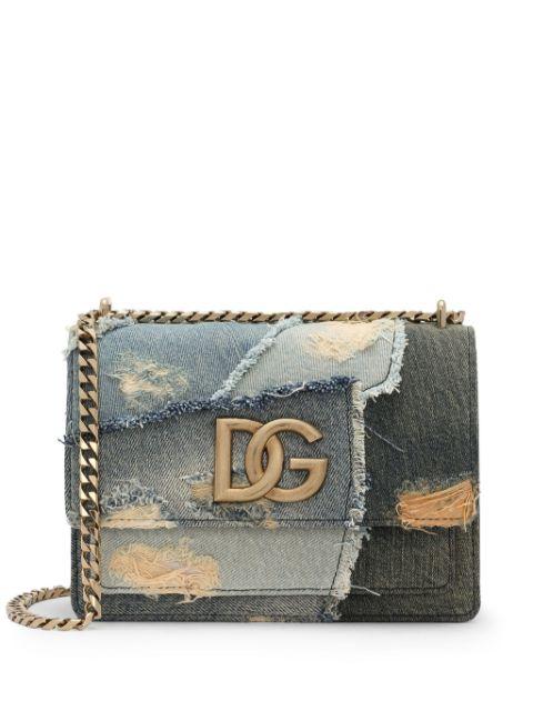 logo plaque denim patchwork cross body bag by DOLCE&GABBANA