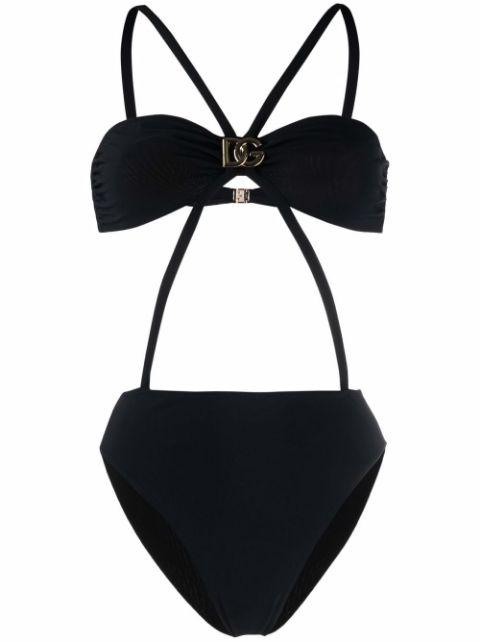 logo-plaque detail swimsuit by DOLCE&GABBANA