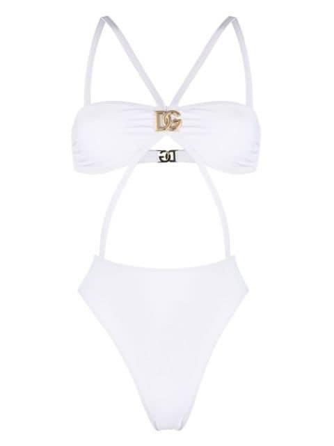 logo-plaque detail swimsuit by DOLCE&GABBANA