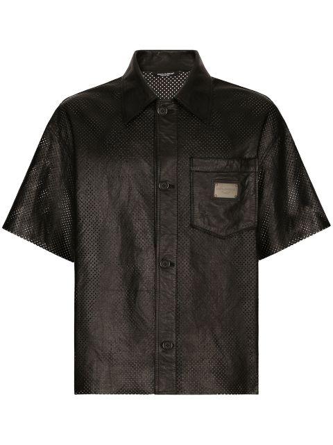 logo-plaque leather shirt by DOLCE&GABBANA