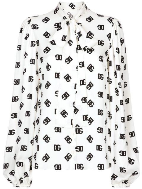 logo-print attached-scarf shirt by DOLCE&GABBANA