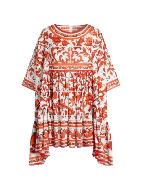 long kaftan dress in Majolica-print cotton by DOLCE&GABBANA