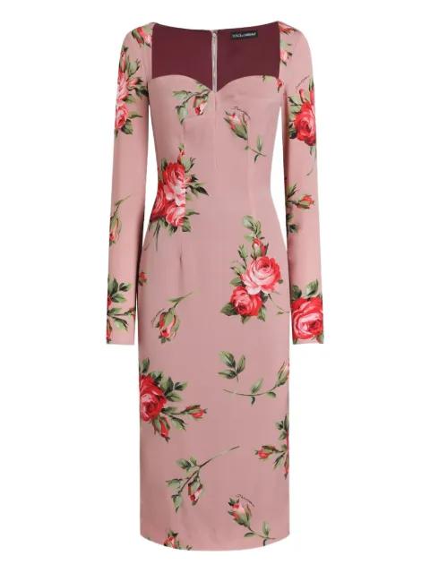 long-sleeved floral-print midi dress by DOLCE&GABBANA