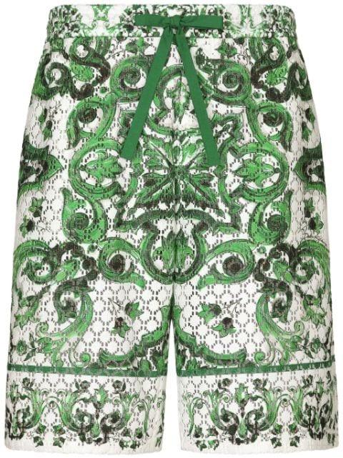 majolica-print crochet-knit shorts by DOLCE&GABBANA