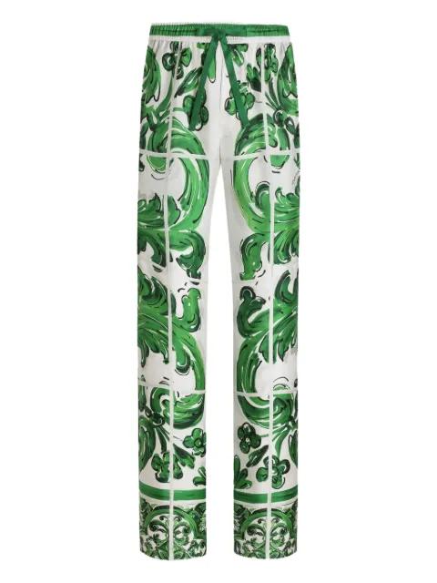 majolica-print drawstring straight-leg trousers by DOLCE&GABBANA