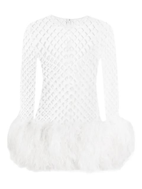 mesh feather-trim mini dress by DOLCE&GABBANA