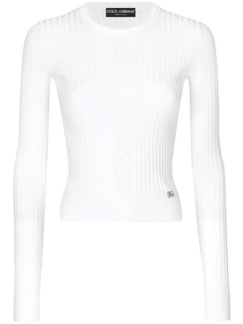 metal DG logo pin ribbed cardigan by DOLCE&GABBANA